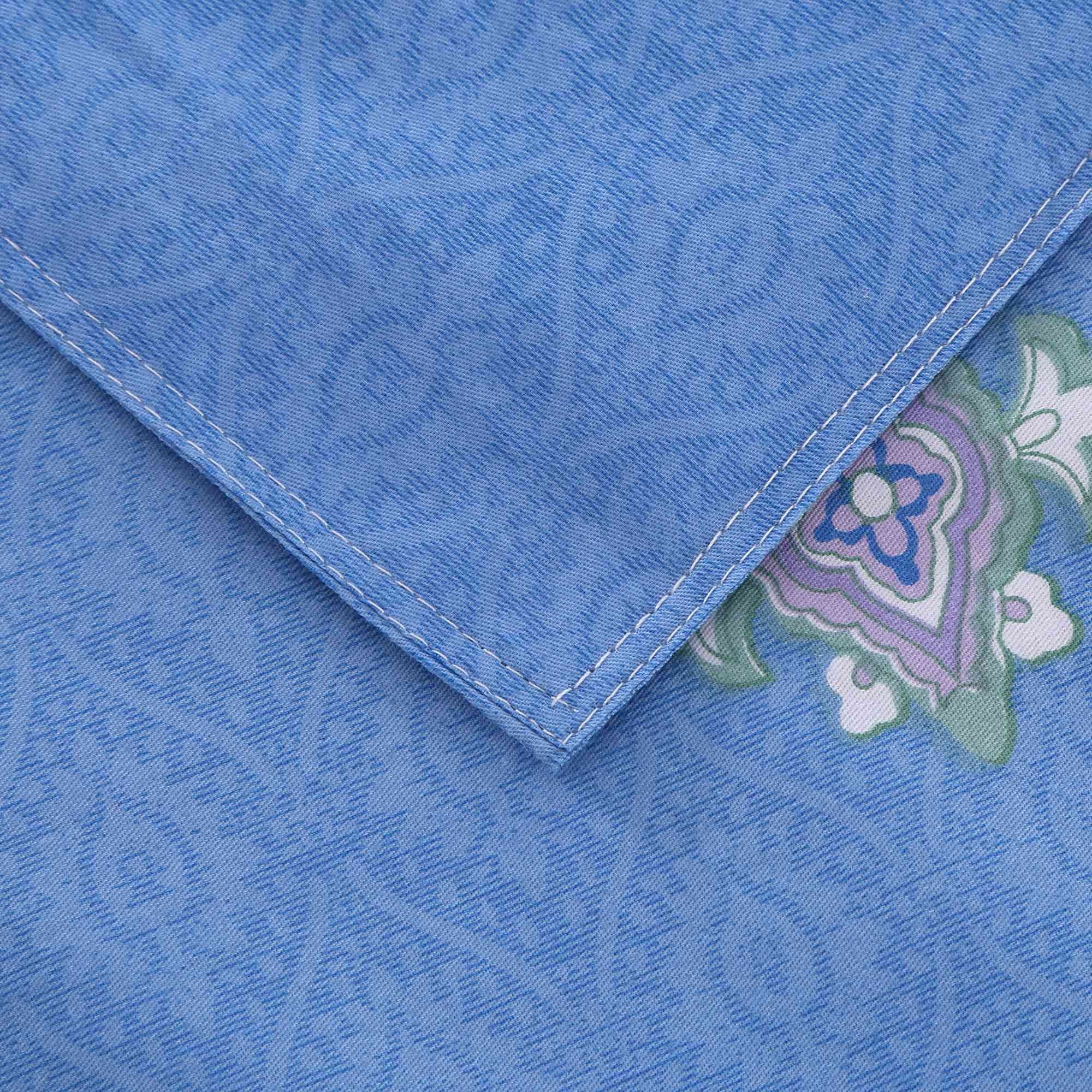 3-Piece Duvet Cover Set, Bohemian Style 100% Cotton Blue Floral Pattern Bedding Quilt Set (90\