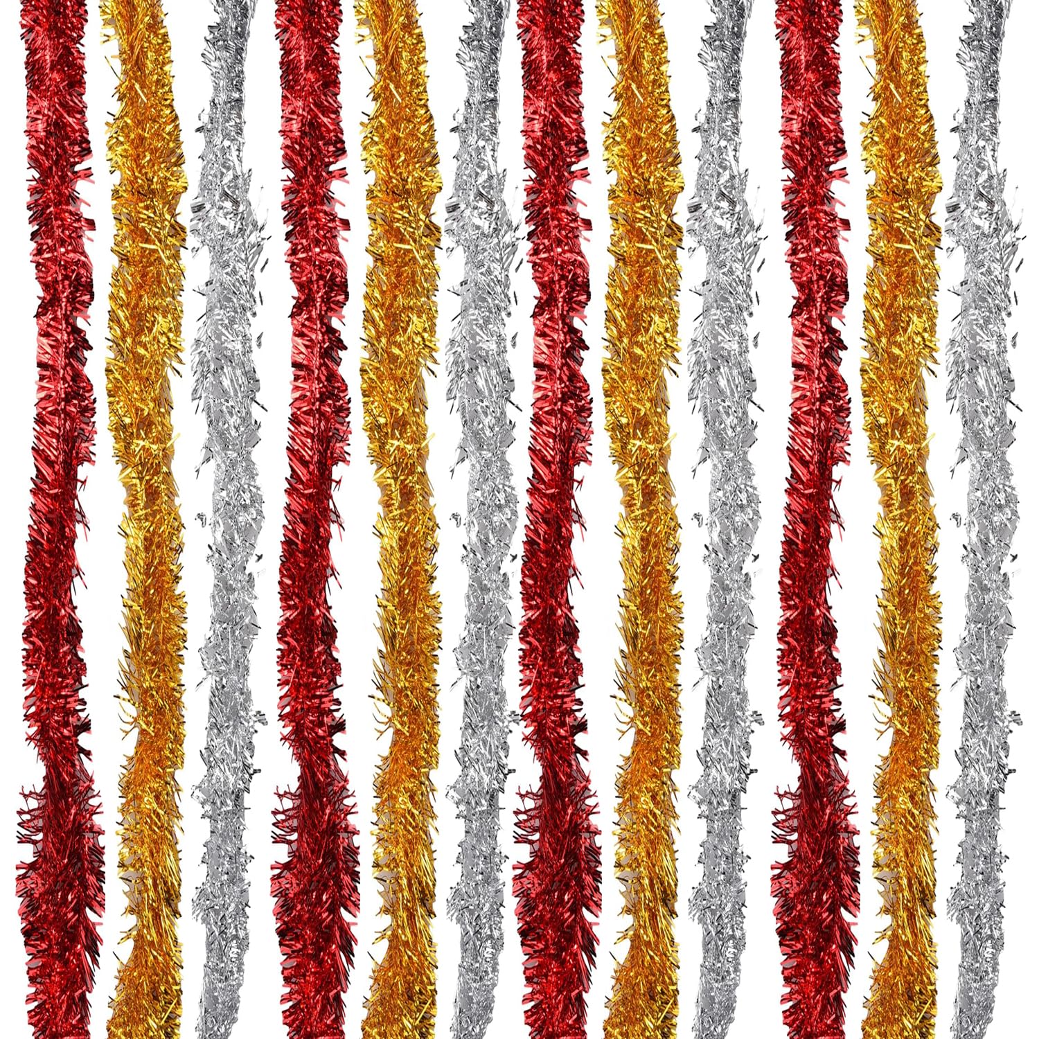 RmKbe Christmas Tinsel Garland Red Gold Silver Christmas Tree Garland Metallic Garland Hanging Decoration Shiny Glittery Tinsel Garland for Christmas Party (12)