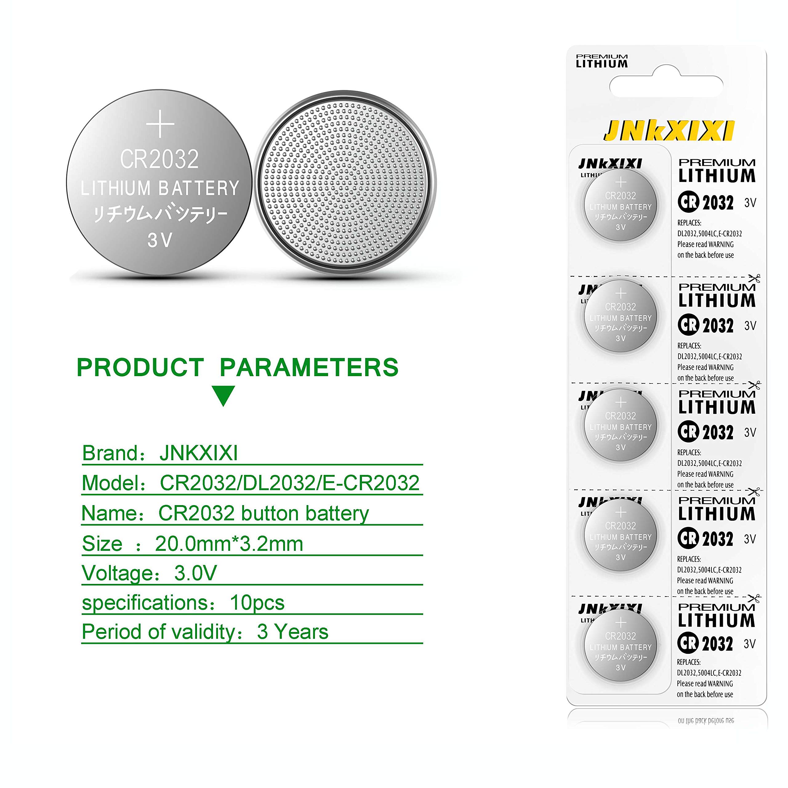 JNKXIXI 10 Pack of CR2032 Battery fob 3.0V DL2032 5004LC car Key CR2032 Battery Lithium Coin Button Cell Batteries