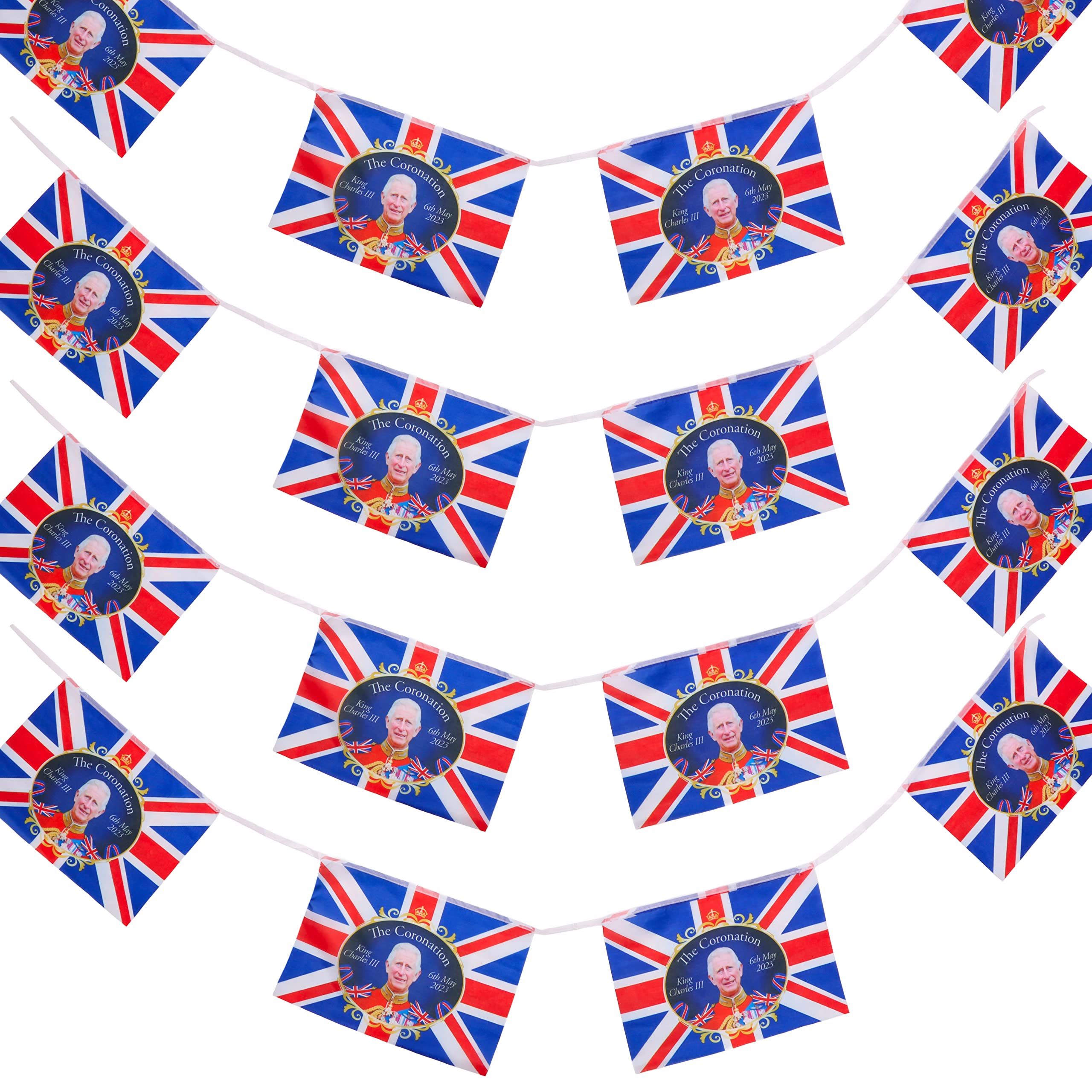 Toyland® 20ft Union Jack King Charles III Coronation Souvenir Bunting - British Decorations - Coronation Street Parties