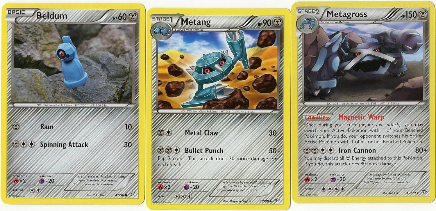 Amazon Com Evolution Set Metagross Metang Beldum Steel Metal Ancient Origins 49 98 Rare Card Lot Toys Games