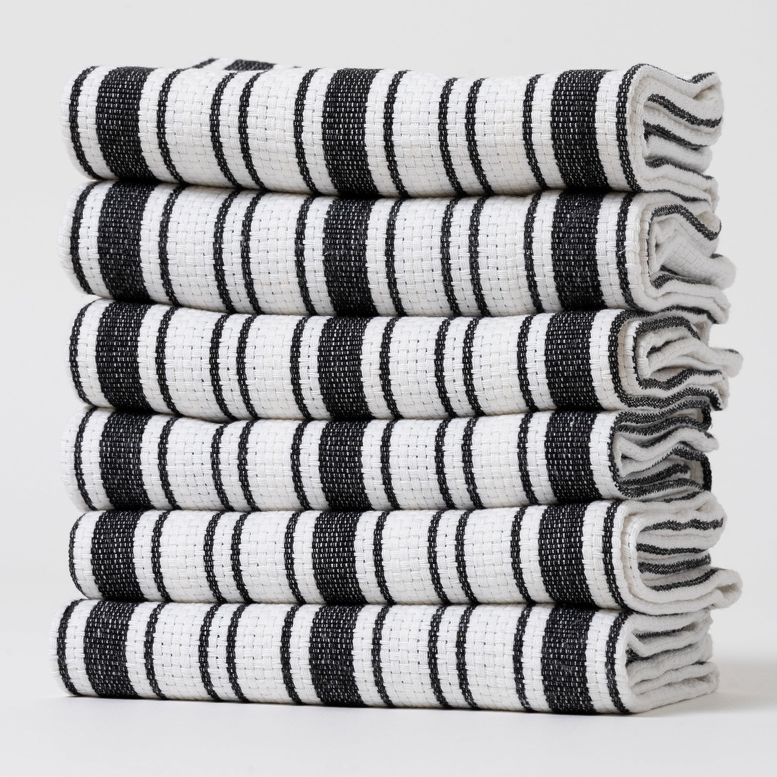 Photo 1 of Casa De Lan Kitchen Towels Set – Pack of 6 (20’’ x 30’’) Extra Large Premium Cotton Dish Towels for Kitchen – Basket Weave Towels – Absorbent – 100% Cotton – with Hanging Loop – Black