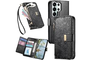 CCSmall Wallet Case for Samsung Galaxy S26 Ultra, Floral Embossed PU Leather Folio Case with Card Holder, Zipper Pocket Magne
