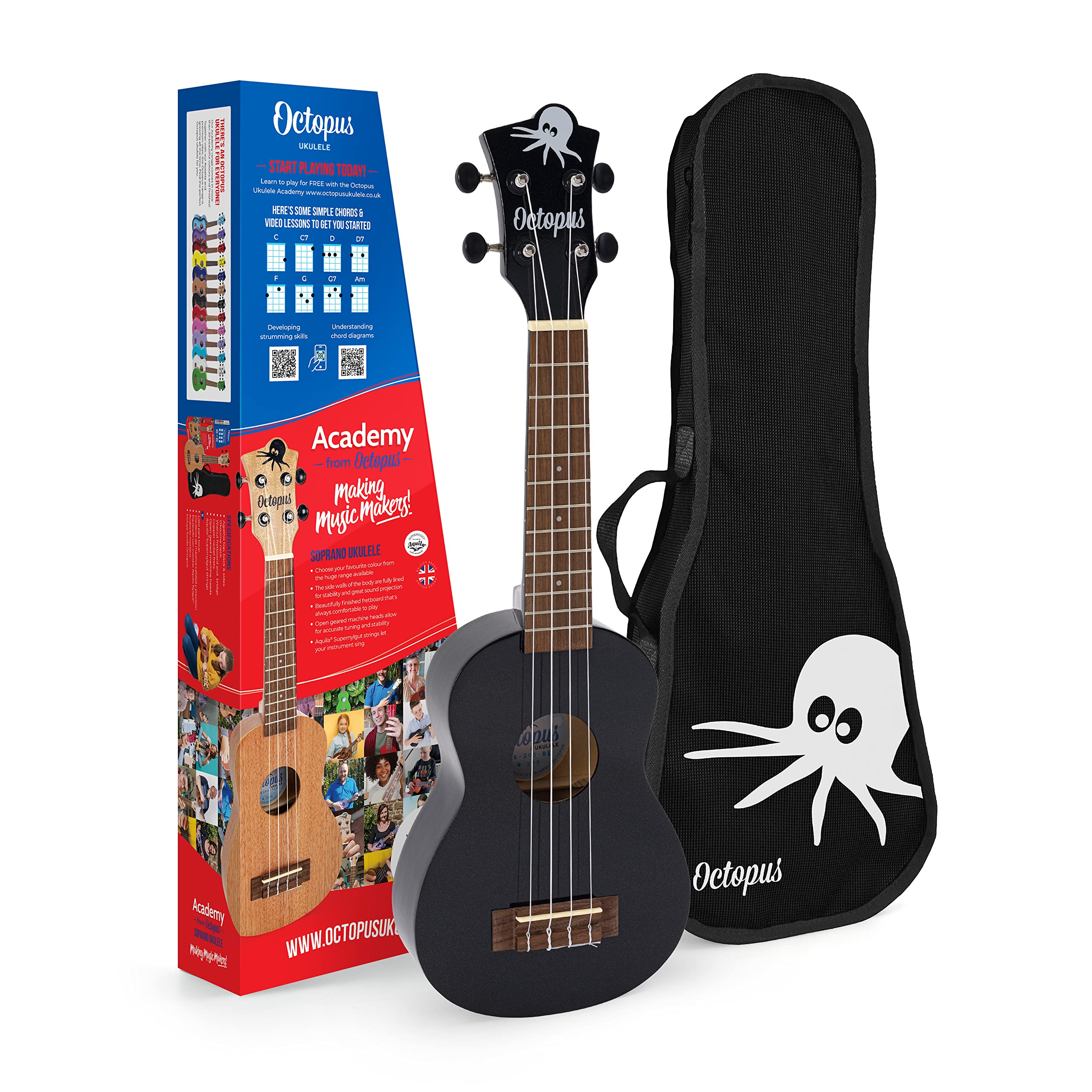 Octopus UK205 soprano ukulele in black, Full