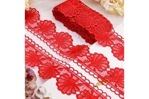 DHFLYDH Red Lace Trim 4.5 Yards Venice Lace Ribbon Flower Scalloped Embroidery Lace Trim for Crafts, Dress, Gift Wrapping, Wedding, Home Decoration