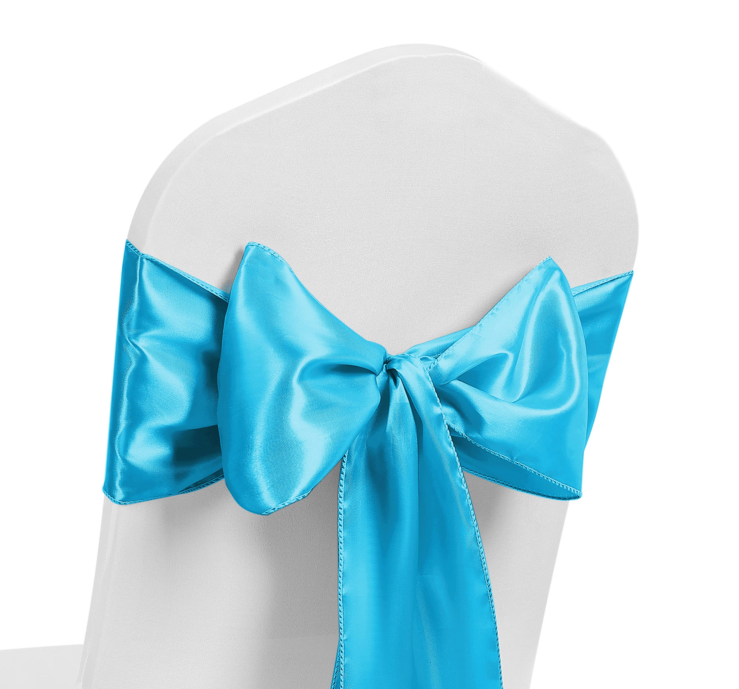 Satin Chair Sash WIDER FULLER BOWS Chair Sashes Bow Back Tie Ribbon Wedding Banquet Decoration (Turquoise, 50)