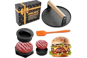 POLIGO Smash Burger Press Kit - 4 in 1 Hamburger Patty Storage Containers,6.69" Round Cast Iron Smash Bacon Press- Non Stick Smash Burger Press Set for Grill and Griddle Cooking
