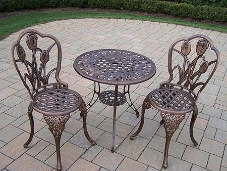 Amazon Com Oakland Living Tulip Cast Aluminum 3 Piece Bistro Set