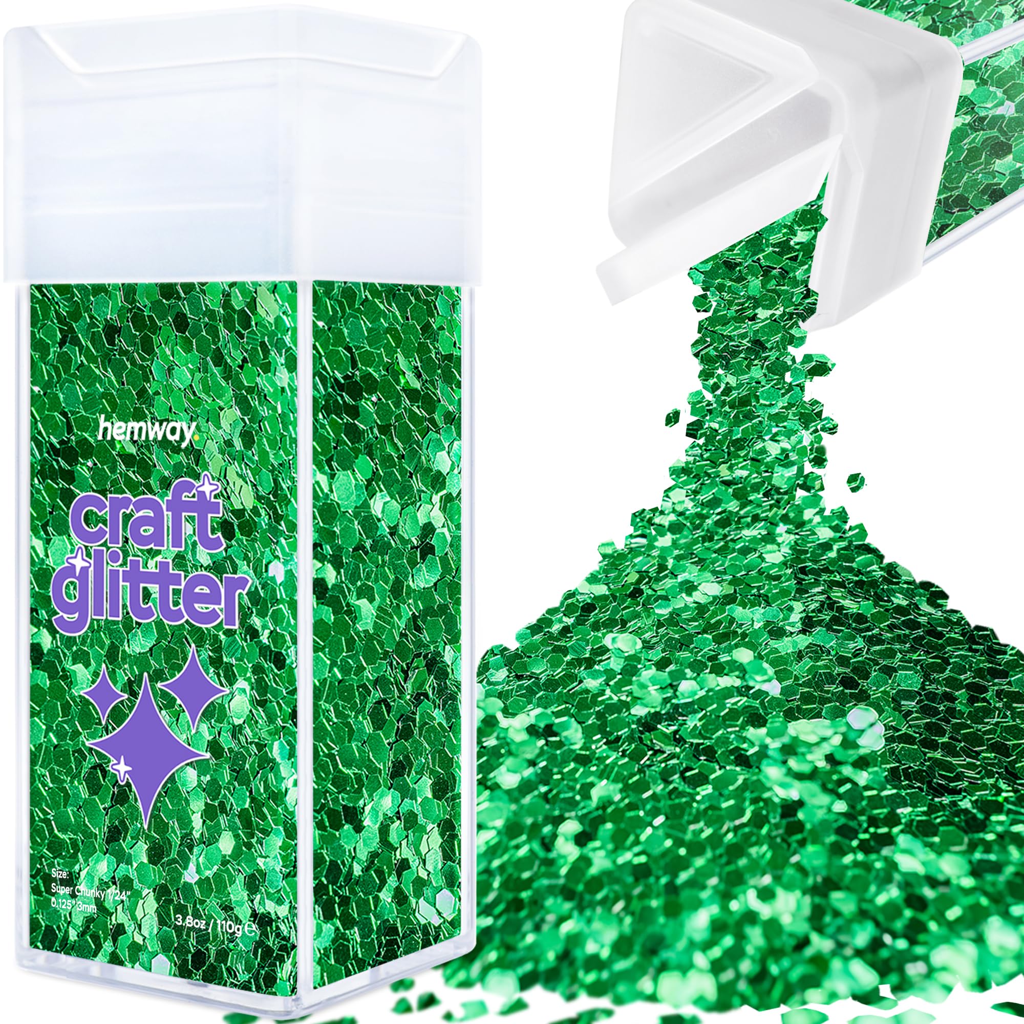 Hemway Glitter Shaker Emerald Green 110g Super Chunky, Craft Glitter Shaker for Resin & Epoxy Crafts, Christmas Art Supplies, Nail, Body, Face, Eye, Festival, Crafting, Slime, Sparkle