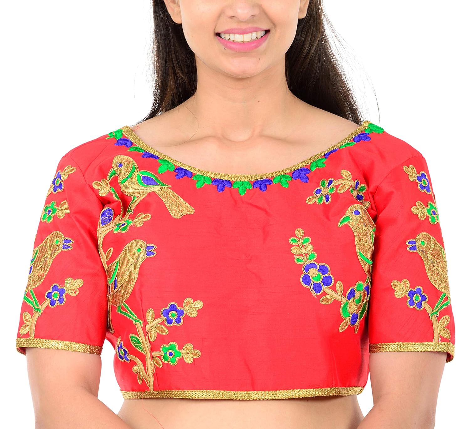 shree shyam fashion banglori silk party wear free size embroidery blouse for women (red)