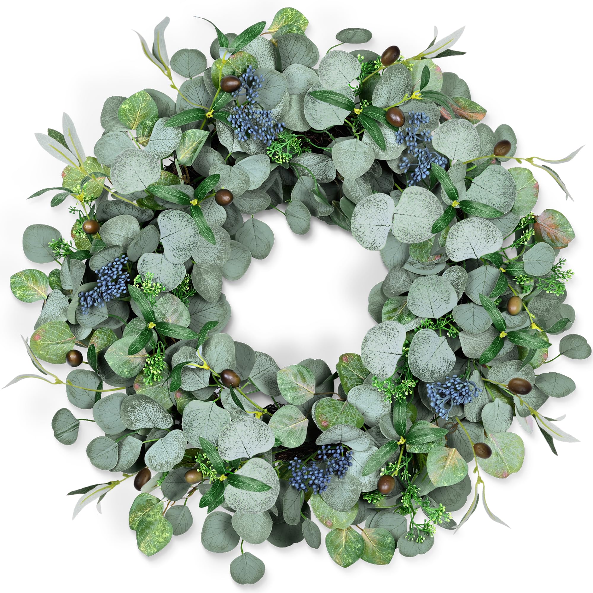Photo 1 of Eucalyptus Wreath for Front Door, COLORSPEC 24 Inch Eucalyptus Wreath with Olive Leaves and Berries All Year Round, Handmade Green Spring Summer Wreaths for Front Door Indoor Outdoor Wedding Holiday