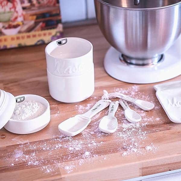 FARMHOUSE CANISTERS SETS FOR THE KITCHEN – MASON JAR CERAMIC KITCHEN UTENSIL HOLDER, SPOON REST, CUTE COOKIE JAR, SALT & PEPPER SHAKER SETS, SPONGE HOLDER, MEASURING CUPS & SPOONS (WHITE,17-PC BUNDLE)