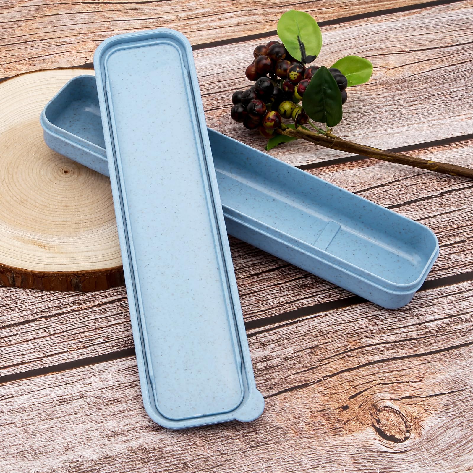 Photo 1 of OriGlam 1pcs Reusable Utensils Wheat Straw Travel Cutlery Box, Portable Tableware Flatware Box for Picnic Camping (Blue)