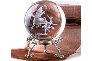 HDCRYSTALGIFTS 3D Laser Constellation Ball Crystal Paperweight Full Sphere Glass Fengshui with Sliver-Plated Flowering Stand(Capricorn)