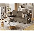 JUMMICO Sleeper Sofa L-Shaped Pull Out Sofa Bed with Storage Space Convertible Sectional Couches for Living Room/Bedroom/Office/Small Space (Linen Fabric, Brown)