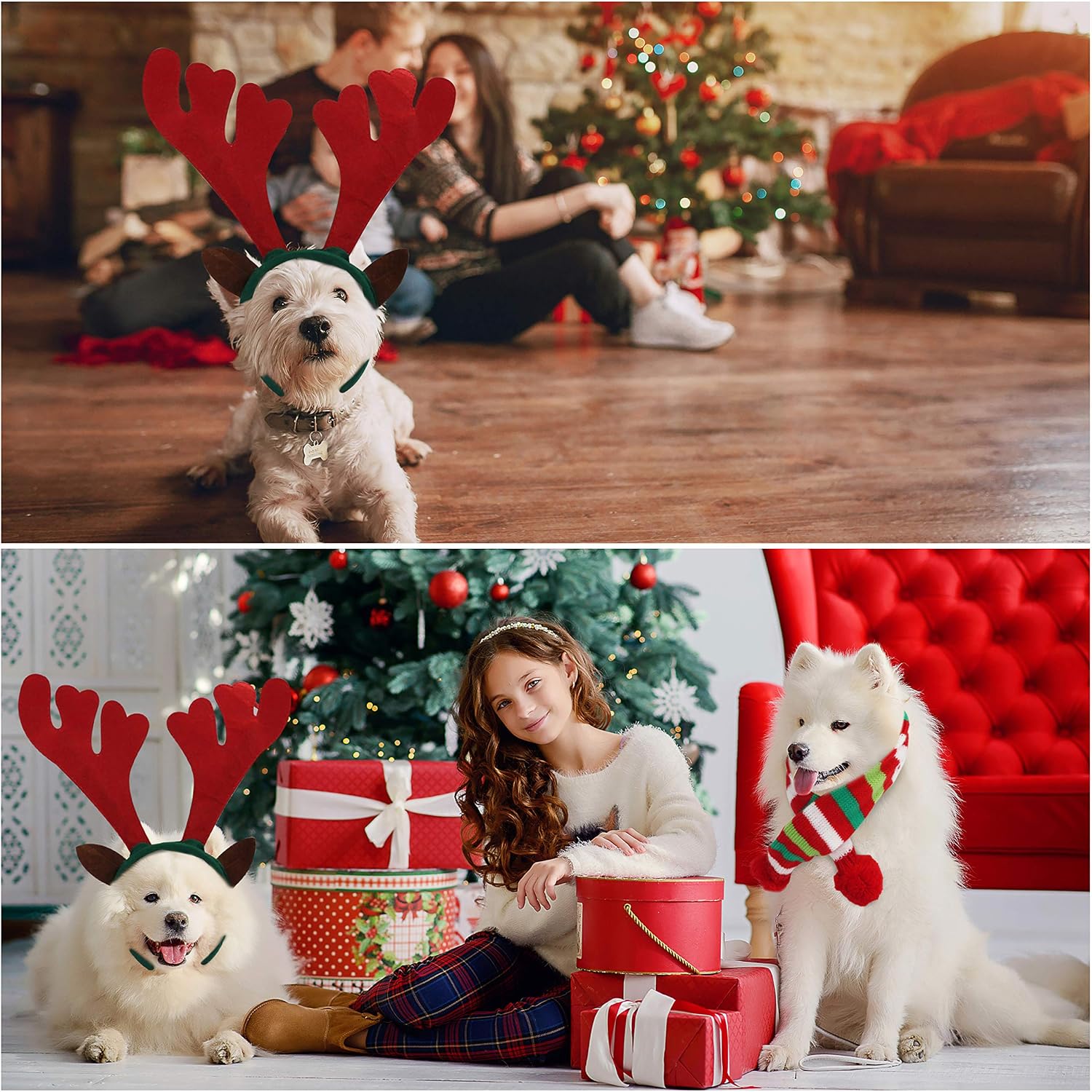 Cani Set da 3 Cappello Babbo Natale Gatto Sciarpa Natalizia a Strisce -  Cerchietto Renna Cane Natale Costume per Gatto e Costume Cane Natalizi  Corna Renna Cane e Gatto Accessori Natalizi per