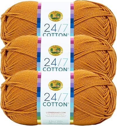 Lion Brand Yarn 24/7 Cotton Yarn Amber 3 Pack 100 g 170 m Knitting Crochet