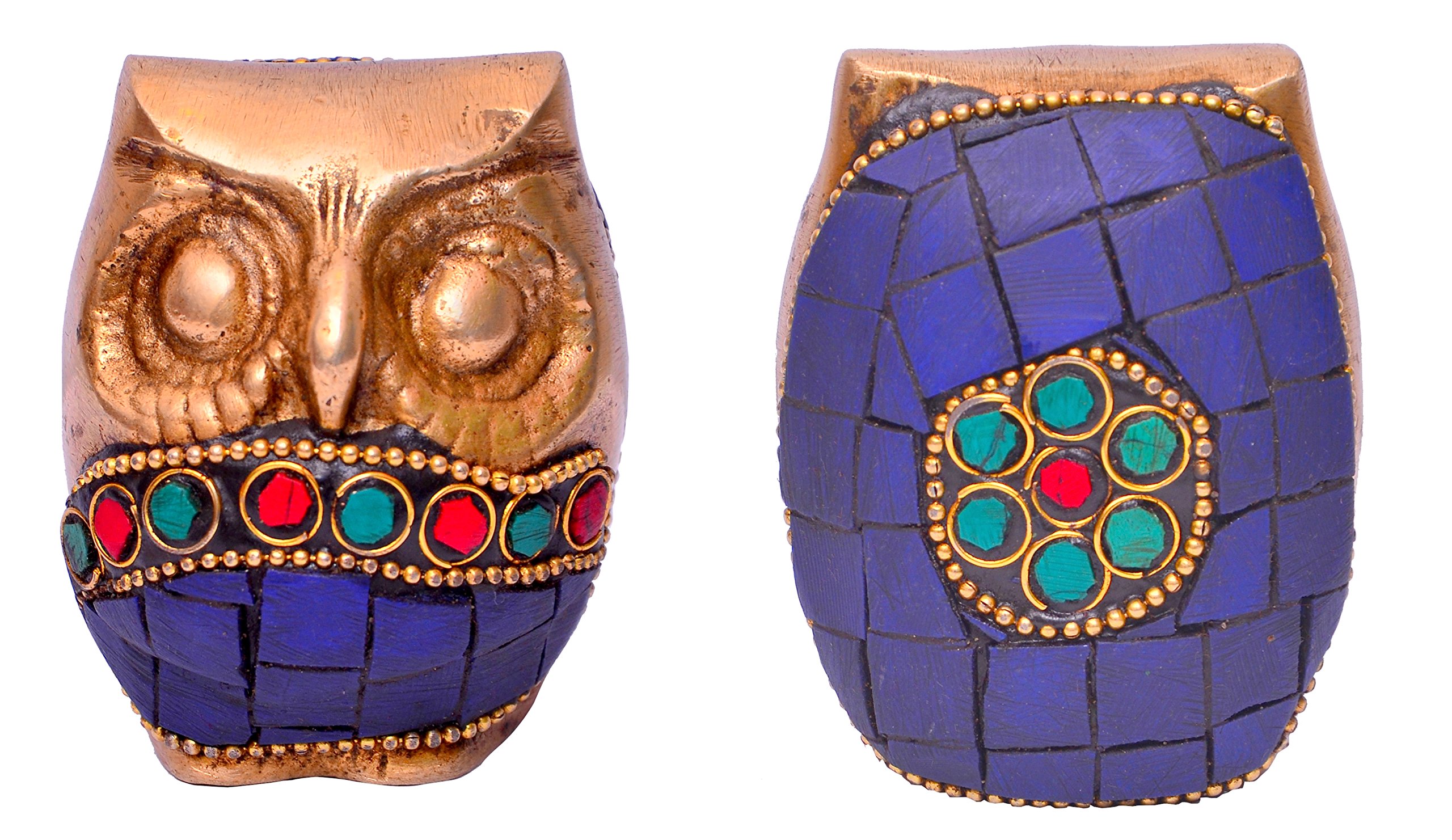 Purpledip Brass Statue 'Mythical Owl': Decorative Showpiece with Gemstones (10645)