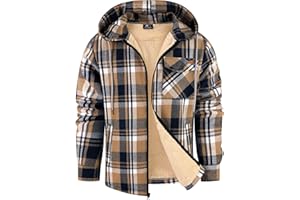 ZITY Men's Flannel Jacket Zip Up Fleece Hoodies Casual Plaid Coat with Pokect Winter Warm Sherpa Lined Sweatshirt