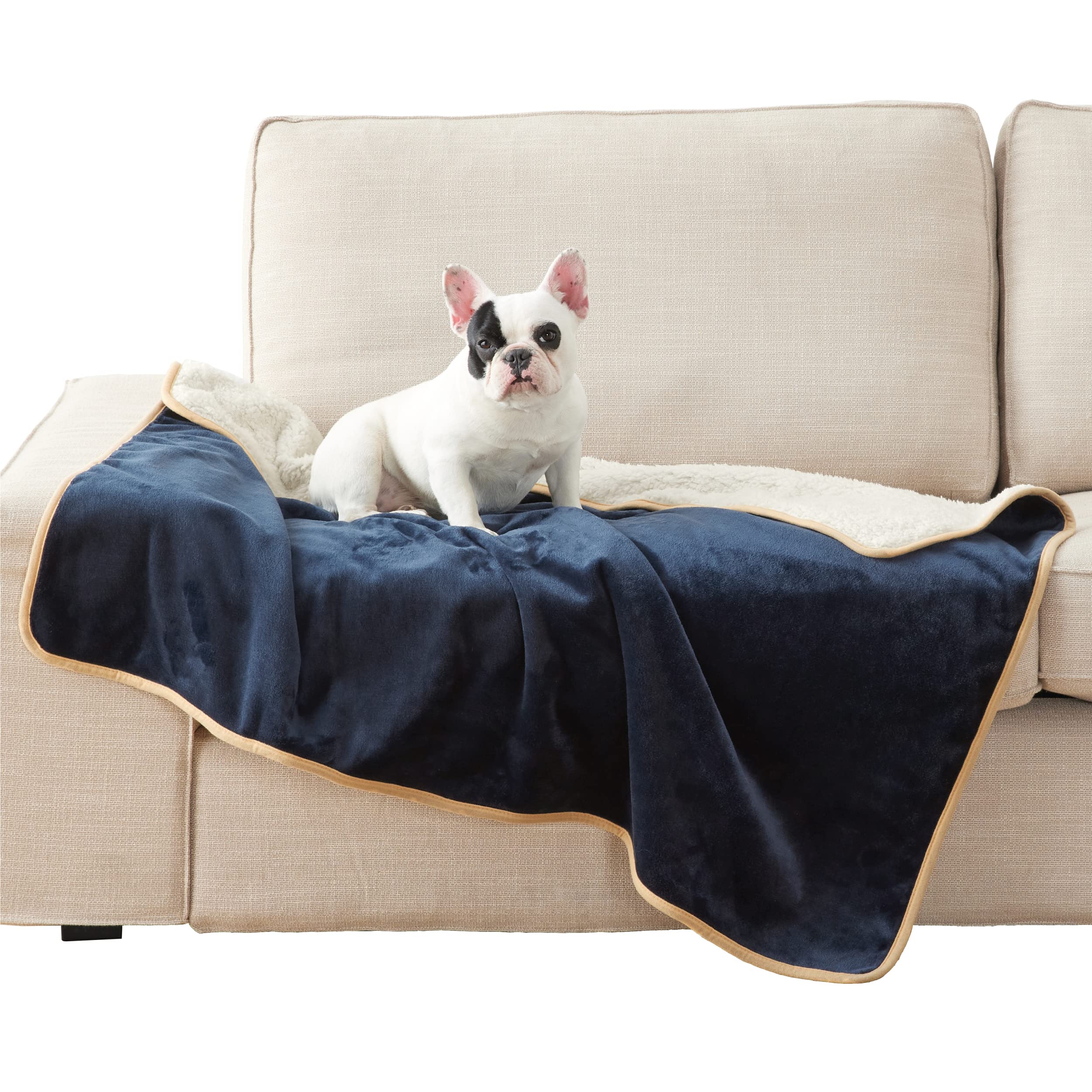 LE SURE Waterproof Dog Blanket Washable - 120x100cm Fleece Blanket For Large Dogs and Pets, Pet Throw Protects Bed and Sofa with Soft Plush, Navy