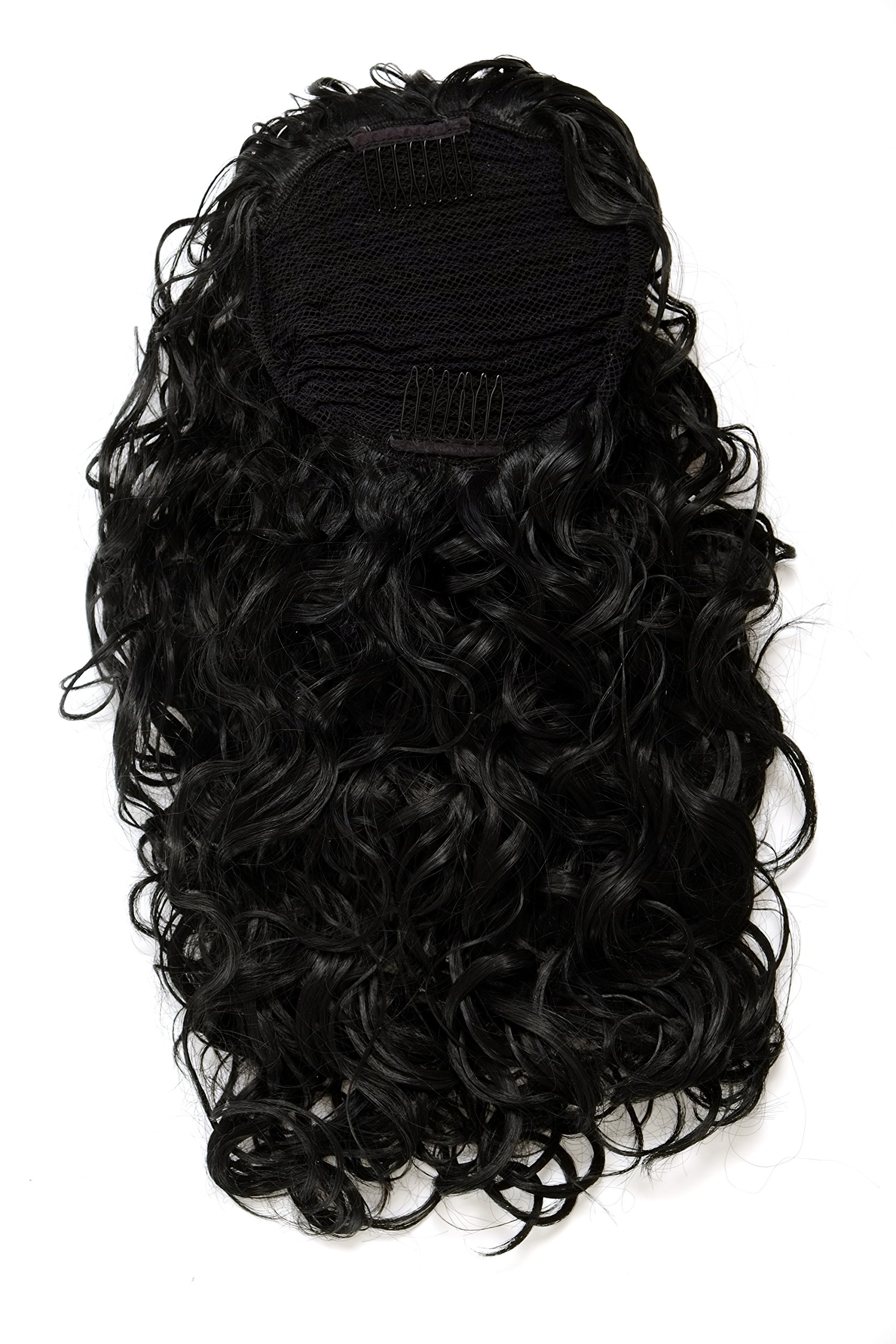 WIG ME UP NC002-1 Hairpiece Ponytail with 2 combs/clips & elastic draw string long full curls voluminous black 18inch