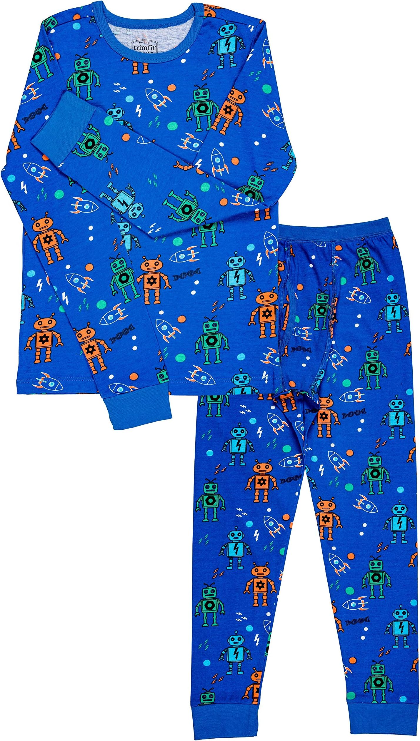 Trimfit Big Organic Cotton 2-Piece Long Sleeve Dreamwear Pajama Set Robot Print