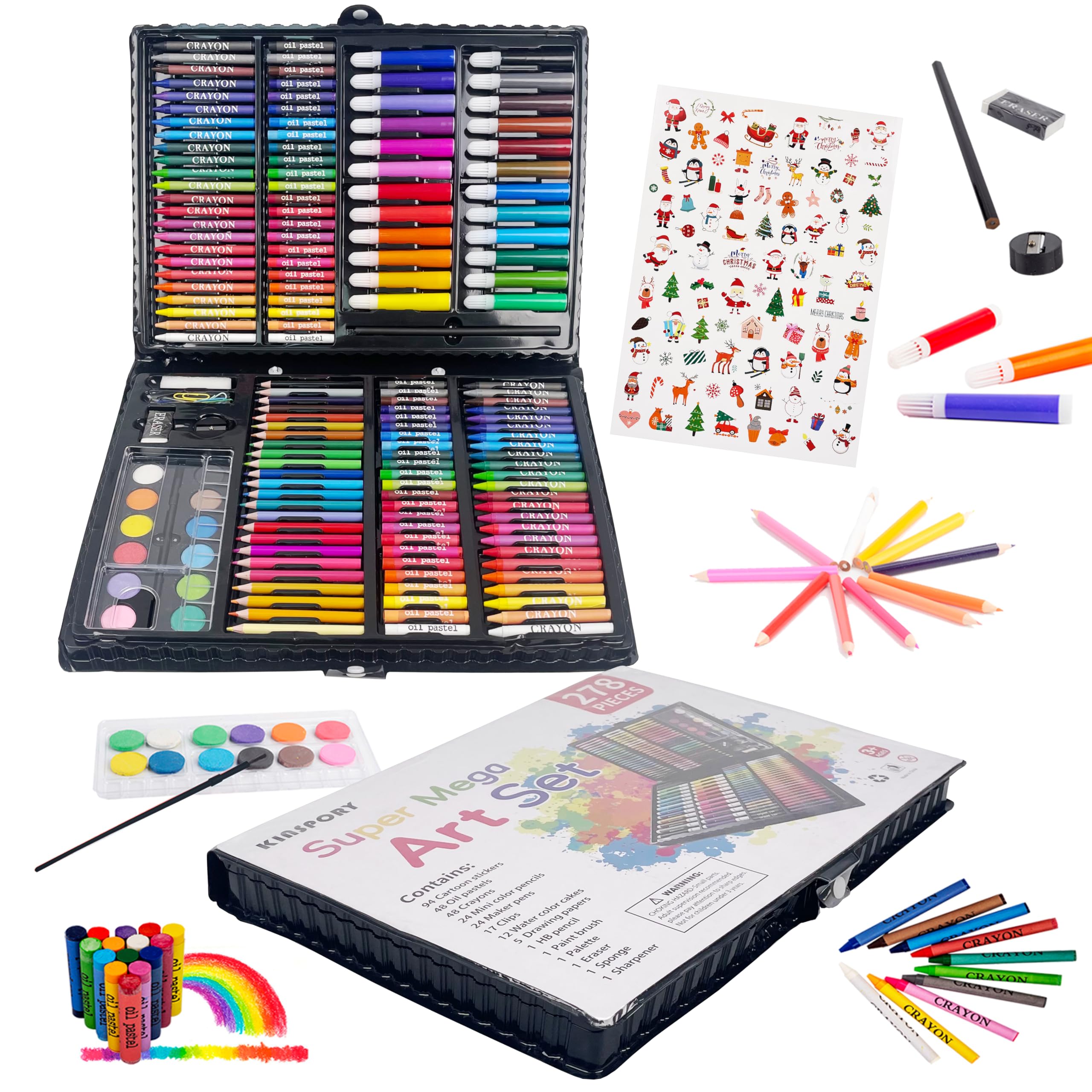 KINSPORY 278 PCS Art Set for Kids, Deluxe Coloring Drawing Art Supplies Case Gift for Teens Boys Girls 4 5 6 7 8 9 10 11 12