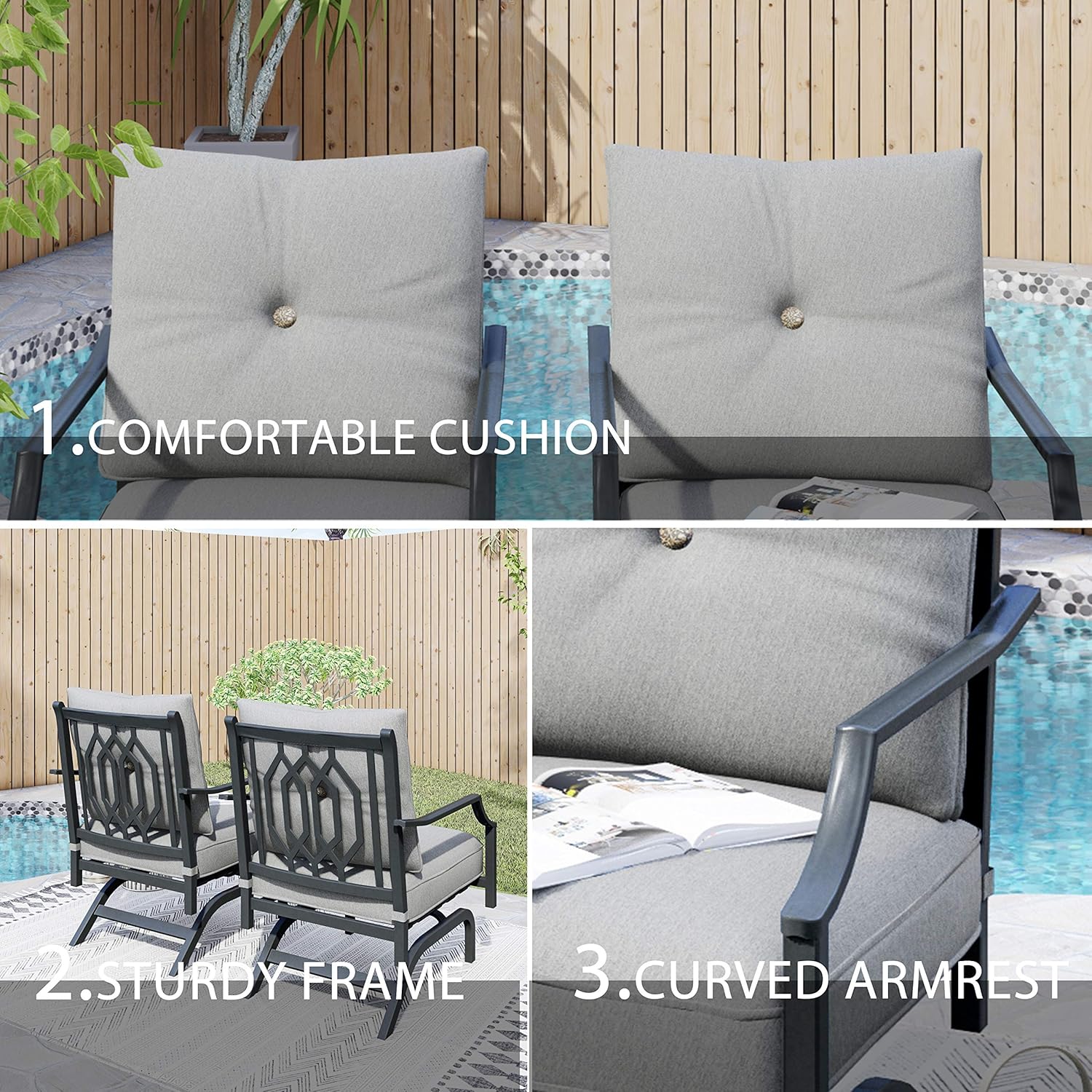 LOKATSE HOME 2 Pieces Outdoor Conversation Furniture Patio Bistro Armchair Set Metal Single Dining Chairs with Cushion, Grey : Garden & Outdoor