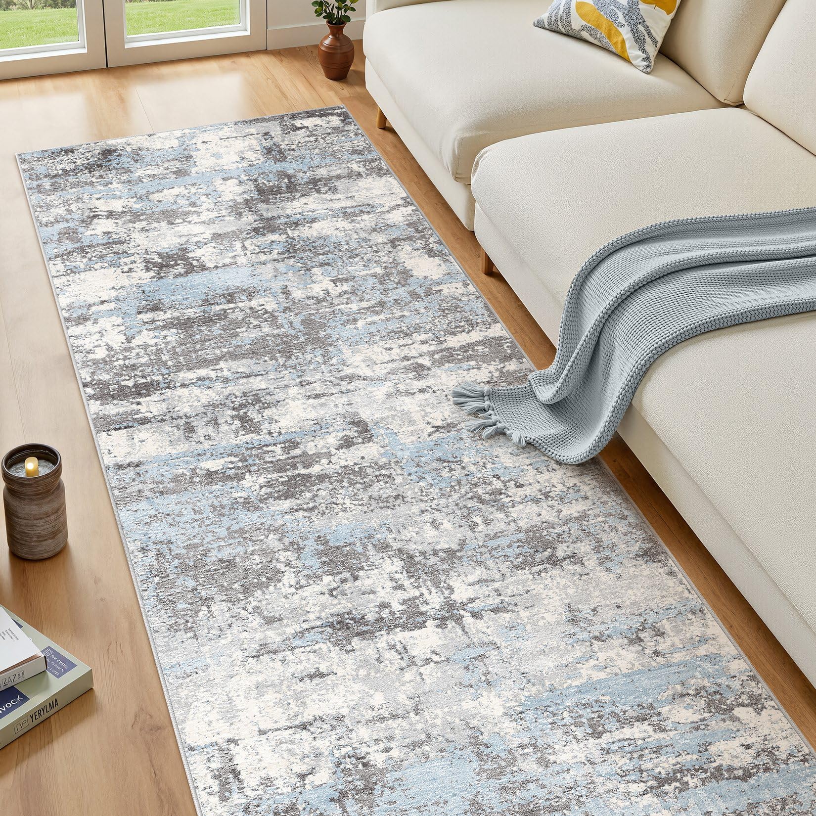 Hallway Washable Runner Rug: 3x8 Abstract Modern Soft Stain Resistant ...