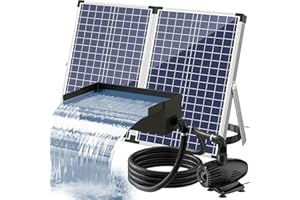 POPOSOAP 75W Solar Water Pump with Pond Waterfall Box, 304 Stainless Steel Pond Waterfall Spillway, Solar Pond Spillway with 9.8FT Corrugated Tubing for Garden Waterfall,Water Features, Black