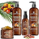 100% Natural Raw Organic Batana Oil Sulfate-Free Complete Hair Growth , Anti-Hair Loss & Repair System Kit – Shampoo, Conditioner, Hair Mask, & Leave-In Spray | Thickness & Prevents Loss for Men Women