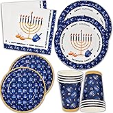 Gift Boutique Hanukkah Plates & Napkins for 24 Guests includes 24 9" Dinner Plates 24 7" Dessert Plates 24 9 oz Cups & 50 Luncheon Napkins Party Paper Plate Goods Supply Decorations for Dinner Party