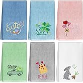 Fanfanwin 6 Pcs Valentine's Day Hand Towels for Bathroom 13.8 x 29.5'' Holiday Decorative Bath Towels Set Cotton Embroidered Heart Letter Car Egg Clover Rabbit Easter Gift Set