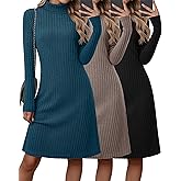 Oakgarden 3 Pack Women's Turtleneck Sweater Dress Long Sleeve Casual Fall Winter Ribbed Knit A Line Tunic Dresses