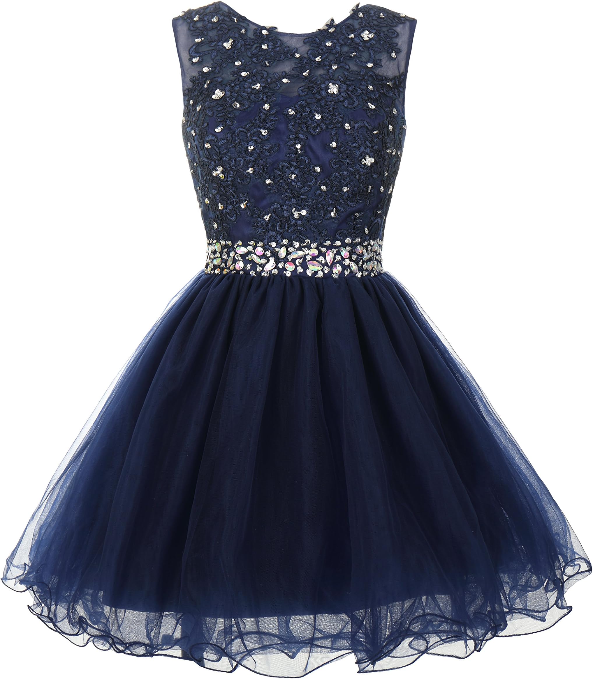 Mamilove Women's Tulle Short Applique Beading Formal Homecoming Cocktail Party Dress