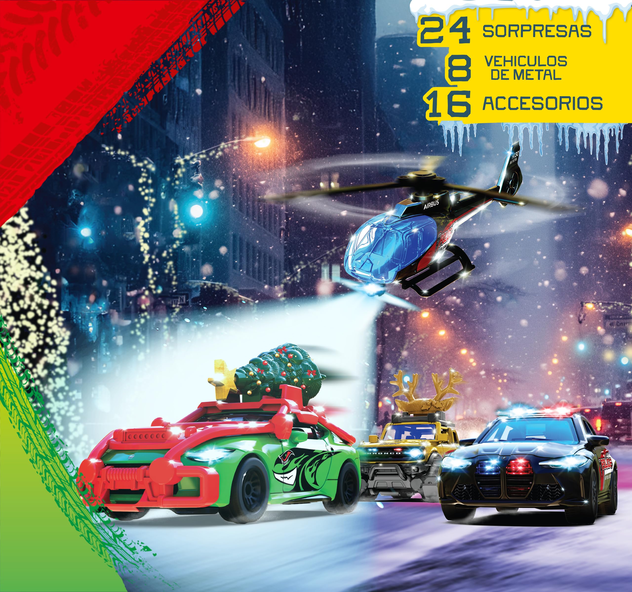 Majorette Auto Adventskalender 2025 für Kinder ab 5 Jahre - Weihnachtskalender mit 8 Spielzeugautos aus Metall und 16 Zubehör-Teilen - 24 Fenster mit Spielzeug-Befüllung inkl. Spielfläche 2