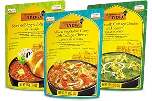 Kitchens of India Ready To Eat Combo - Navratan Korma, Palak Paneer & Pav Bhaji, 10 Ounces - Pack of 3, Authentic Vegetarian Indian Food, Gluten-Free