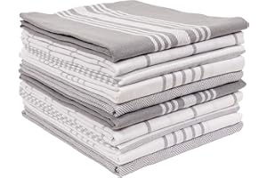 Kitchen Towels Bulk 10 Pack -18 x 28 Inch Soft Cotton Cloth Tea Towels, Mixed Set of Absorbent Dish Towels For Hand Drying & 