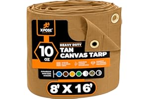 Xpose Safety Canvas Tarp - 10oz Tan Canvas Tarps Heavy Duty Water Resistant with Brass Grommets- Multipurpose Outdoor Tarpaulin for Camping, Canopy, Trailer, Equipment Cover 8' x 16'