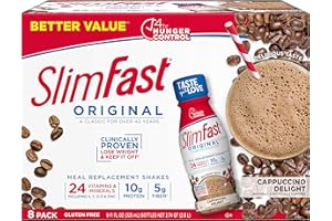 SlimFast Meal Replacement Shake, Original Cappuccino Delight, 10g of Ready to Drink Protein for Weight Loss, 11 Fl. Oz Bottle, 8 Count