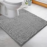 LuxUrux Toilet Rugs U Shaped Washable, Bathroom Toilet Mat, Extra-Soft Plush Bath Bathroom Rug,1'' Chenille Microfiber Material, Super Absorbent Shaggy Machine Wash & Dry (20 x 20 inch, Light Grey)