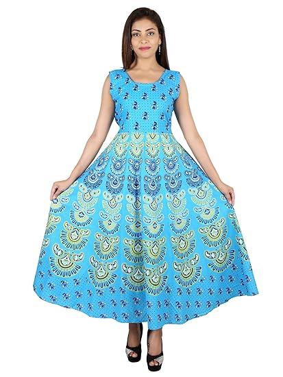 Women's Cotton Dress (ADMidi046_Blue_Free-Size)