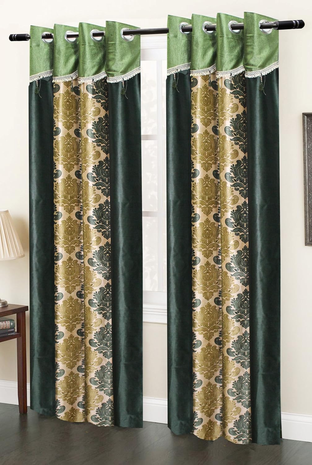 Buy Homefab India Set Of 4 Designer Damask Green Window Curtains