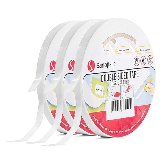 Sanojtape Doppelseitiges Klebeband (3-Pack) für Büro Foto Dekoration 9mm x 20m