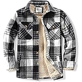 WINDFIT Men's Cotton Sherpa Lined Button Down Flannel Shirt Jacket Plaid Soft Outdoor Flannel Jacket Shirt