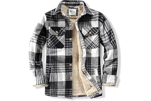 WINDFIT Men's Cotton Sherpa Lined Button Down Flannel Shirt Jacket Plaid Soft Outdoor Flannel Jacket Shirt