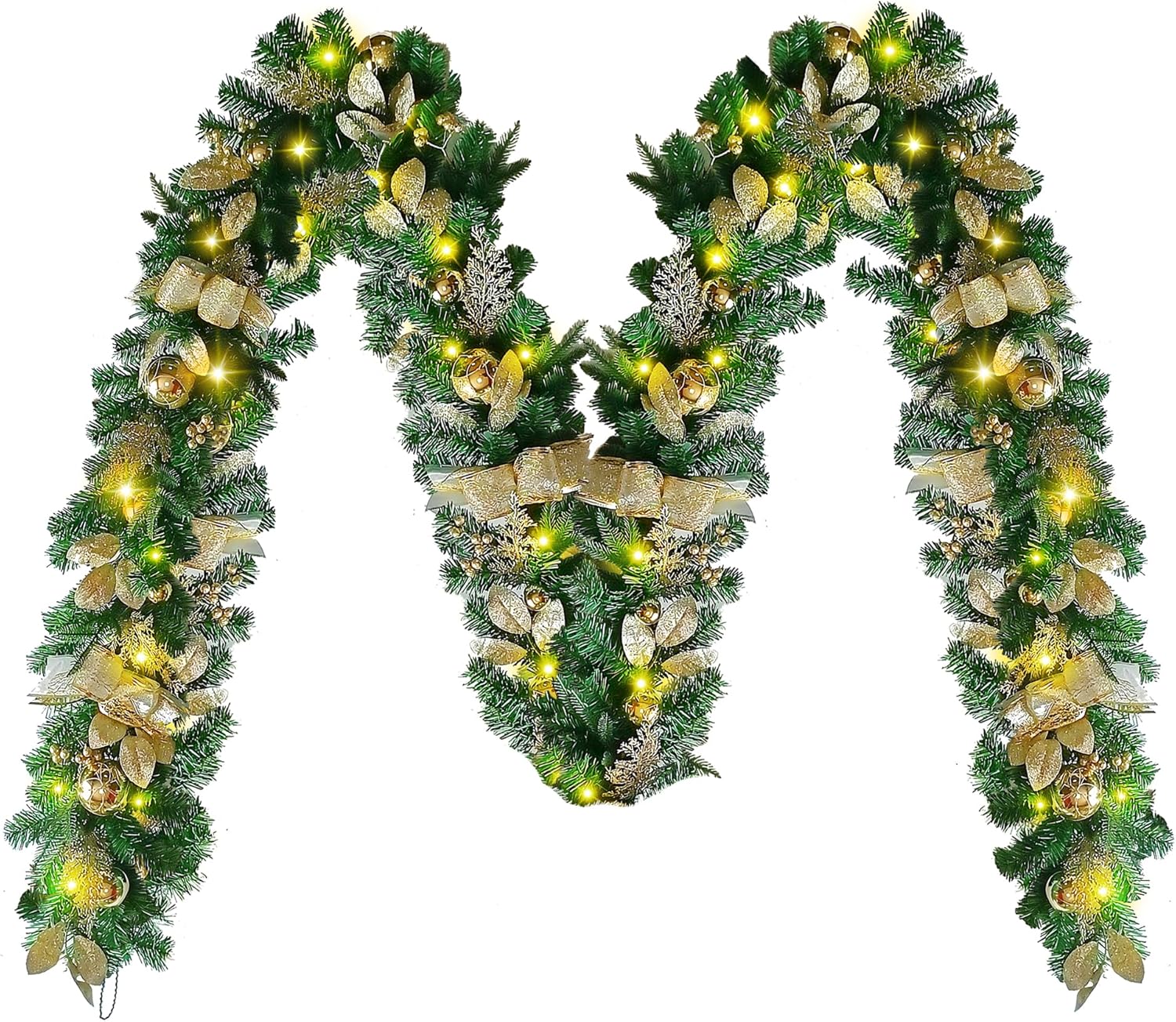 Wreaths, Garlands & Swags - yoyomax Christmas Garland, Pre-Lit Artificial Christmas Garland with Lights for Indoor Outdoor Christmas Decorations, 40 LED Lights, Battery Operated, Christmas Collection, 9 Feet-Gold