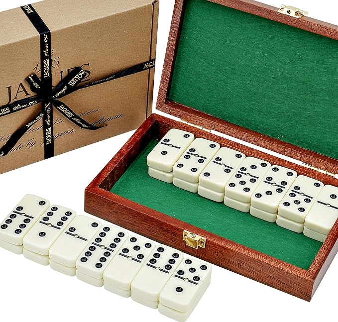 Jaques of London Luxury Dominoes Double Six Dominos dans Un boîtier en Acajou Fait Main