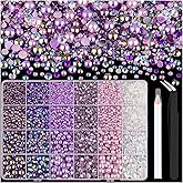 14000PCS Flatback Pearls and Purple Rhinestones for Bedazzling Kit, Purple Mixed Size 3-10mm Resin Rhinestones Gems and Half Pearls for Crafting, Nail Art Crafts Decoration