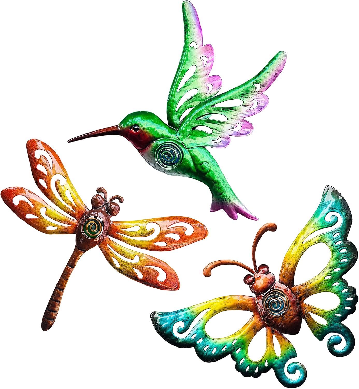 Plaques & Wall Art - BVLFOOK Hummingbird Butterfly Dragonfly Metal Wall Art Decor, Wall Sculpture Decoration Hanging for Home Living Room Bedroom Garden Porch Patio Balcony Ornament for Indoor Outdoor, 3 pack 9 inch